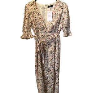 Floral Midi Dress muted colors multi of green, orange ,pink